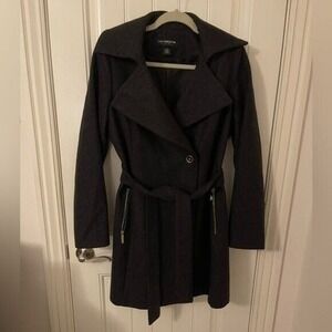 Liz Claiborne Dark Gray Wool Blend Belted Coat M